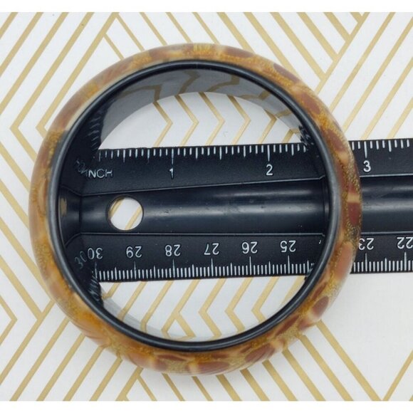 Vintage Clear Lucite Foil Back Chunky Bangle Bracelet Brown Gold Spoted Design - Picture 7 of 7